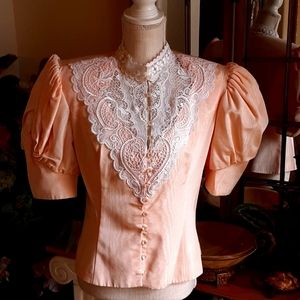 Vtg SCOTT MCCLINTOCK Pastel Lace  Top Prairie Cottagecore Victorian